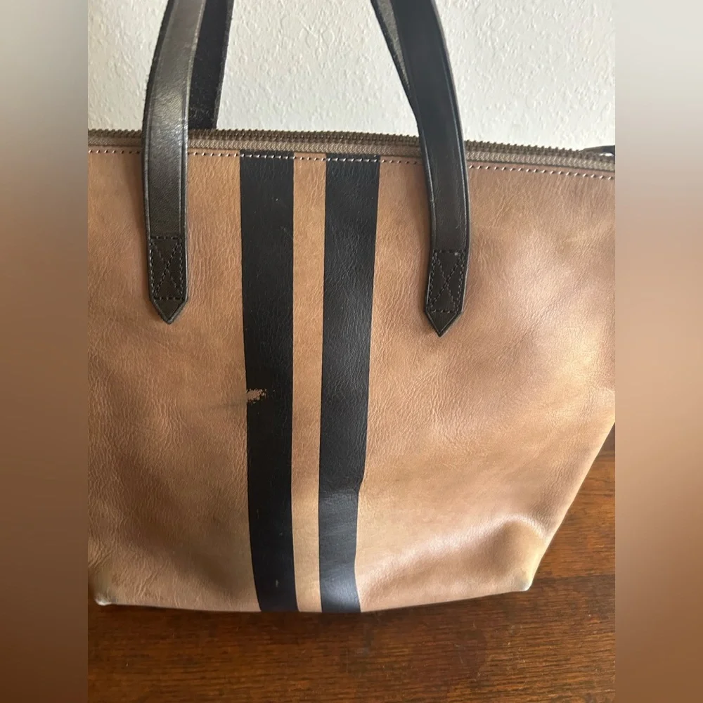 Madewell Black Stripe Brown Leather Medium Tote Crossbody Purse Preppy Old Money - Picture 7 of 11